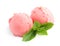 Scoops of delicious strawberry ice cream with mint