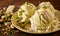 Scoops of Gourmet Pistachio Ice Cream in Dish