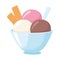 scoops ice cream in bowl, milk dairy product cartoon icon