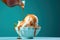 scoops vanilla sundae ice cream pouring caramel syrup glaze in bowl. Generative AI.