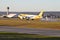 Scoot brand Dreamliner aircraft landed at Perth airport before the hills at sunset