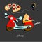 scooter carries pizza delivery concept, food online logistic