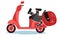 Scooter driver. Biker Cartoon. Child illustration. Fell. In a sports uniform and a red helmet. Cool motorcyclist