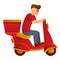 Scooter food delivery icon, cartoon style