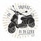 Scooter motorbike Vintage label, Hand drawn sketch, grunge textured retro badge, typography design t-shirt print, vector illustrat