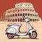 A Scooter Is Parked In Front Of The Colosseum