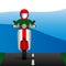 Scooter rides along on asphalt road. Vector illustrations