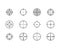 Scope flat line icons set. Target, weapon aim, sniper crosshair vector illustrations. Thin signs for focus, attention