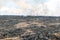 Scorched earth, spring fires. A field with burnt grass. The destruction of insects