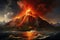 Scorching Erupting volcano top view. Generate Ai