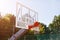 Scoring winning point during basketball game at outdoor court, empty space