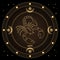 Scorpio zodiac sign, astrological horoscope sign in a mystical circle with moon, sun and stars. Golden design vector