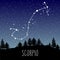 Scorpio Zodiac sign constellation over the night forest