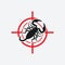 Scorpion icon red target. Insect pest control sign