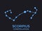 Scorpius constellation. Stars in the night sky. Cluster of stars and galaxies. Constellation of blue on a black background. Vector