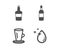 Scotch bottle, Brandy bottle and Teacup icons. Water drop sign. Brandy alcohol, Whiskey, Tea or latte. Vector