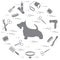 Scotch terrier silhouette, combs, collar, leash, razor, hair dry