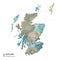 Scotland higt detailed map with subdivisions. Administrative map of Scotland with districts and cities name, colored by states and