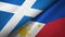 Scotland and Philippines two flags textile cloth, fabric texture