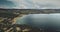 Scotland`s ocean, Brodick bay aerial view: ferry, ships, boats. Majestic gulf seascape of pier