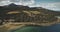 Scotland`s ocean coast landscape aerial view: forests, valley, hills. Brodick castle in Arran Island