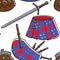 Scotland skirt and bagpipes purse and sword seamless pattern