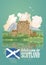 Scotland travel vector poster in modern light design. Scottish landscapes