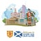 Scotland travel vector poster in modern style. Scottish landscapes