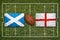 Scotland vs. England flags on rugby field
