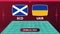 Scotland vs Ukraine match. Playoff Football championship match versus teams on football field. Intro sport background,