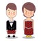 Scotland wedding couple, cute scottish traditional clothes costume bride and groom cartoon vector illustration