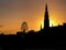 Scott Monument silhouette at sunset, Edinburgh Scotland