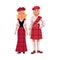 Scottish couple in traditional national costumes, tartan berets and kilts