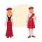Scottish couple in traditional national costumes, tartan berets and kilts