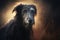 A Scottish deerhound portrait in a dark forest.