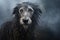 A Scottish deerhound portrait in a dark forest.