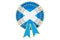 Scottish flag painted on the award ribbon rosette. 3D rendering