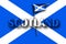 Scottish flag with written word Scotland.