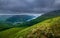 Scottish highlands landscape on an overcast day.