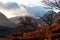 Scottish Highlands, view of hills and sky from a Munro at Sunset