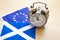 Scottish independence concept, alarm clock with scottish and EU flags