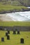 Scottish landscape with graveyard and coastline. Scotland. UK