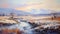 Scottish Landscape Painting: Serene Snowy Mountains With Golden Light