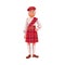 Scottish man in national clothes, red tartan beret and kilt