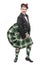 Scottish man in traditional national costume with blowing kilt