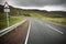 Scottish road with otters crossing traffic signal. Shetland. Scotland