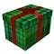 Scottish style plaid gift box - green with red satin ribbon