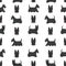 Scottish terrier dogs in different poses and coat colors. Adult and puppy scottie seamless pattern