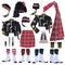 Scottish traditional clothing vector icon set