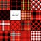 Scottish traditional tartan fabric seamless pattern set in red black and white, vector